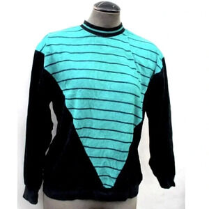 Vintage 1980s 1990s Retro Black & Green Stripped Towel Cotton Colorful Sweater